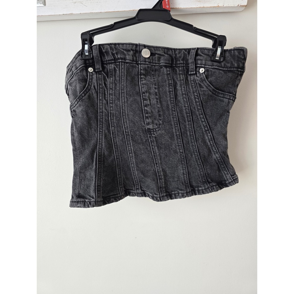 H&M Divided Womens Washed Black Denim Tube Top Corset Seamed Strapless Small